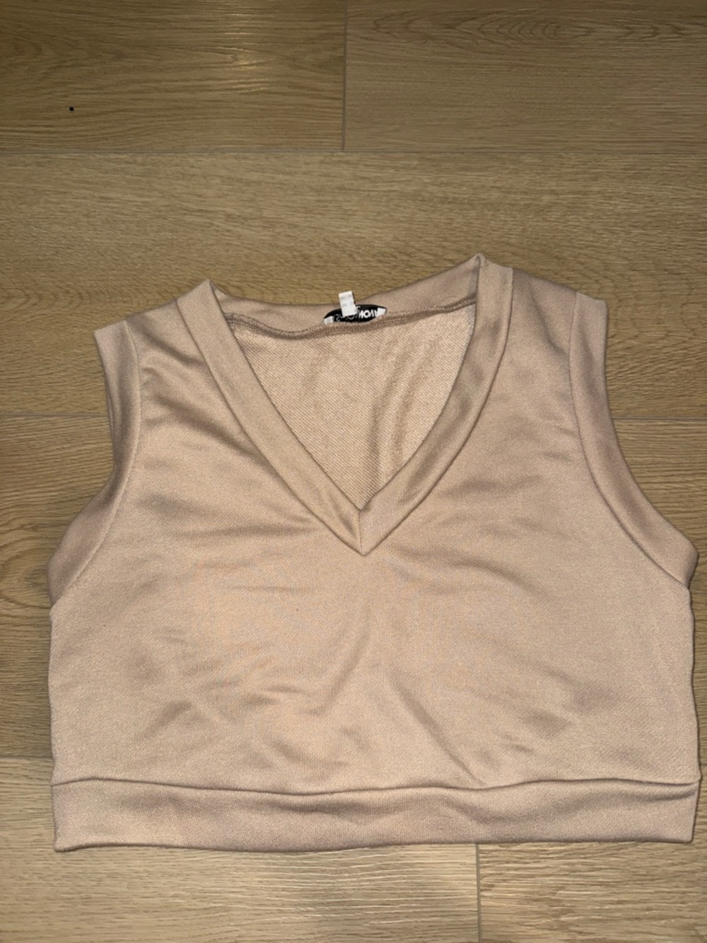 Fashion Nova Pale Beige V-Neck Tank Crop Top